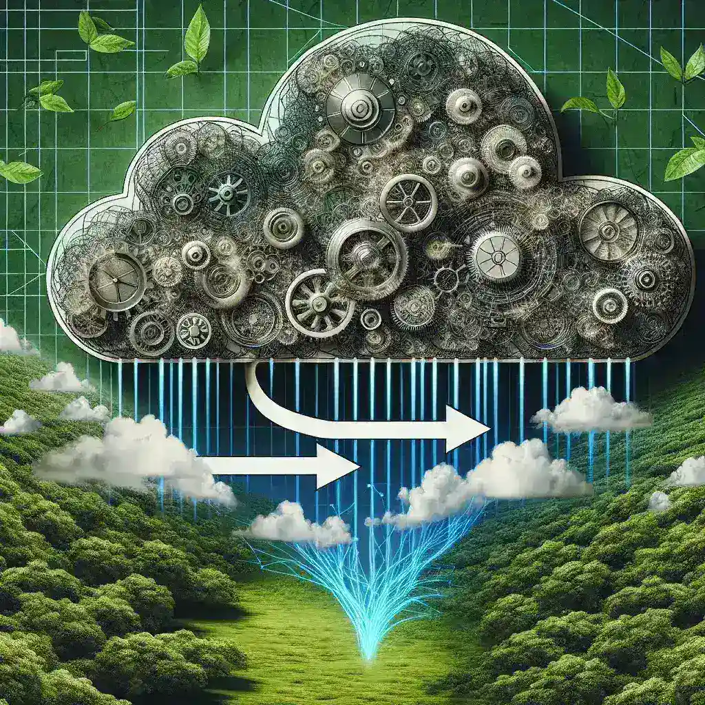 "Illustration of GreenOps framework in cloud pipeline optimization, showcasing eco-friendly practices, efficiency metrics, and sustainable technology solutions for improved performance and reduced carbon footprint."